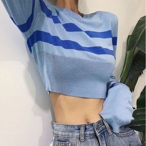 ✨3/$20✨Blue Striped Long Sleeve Crop Top